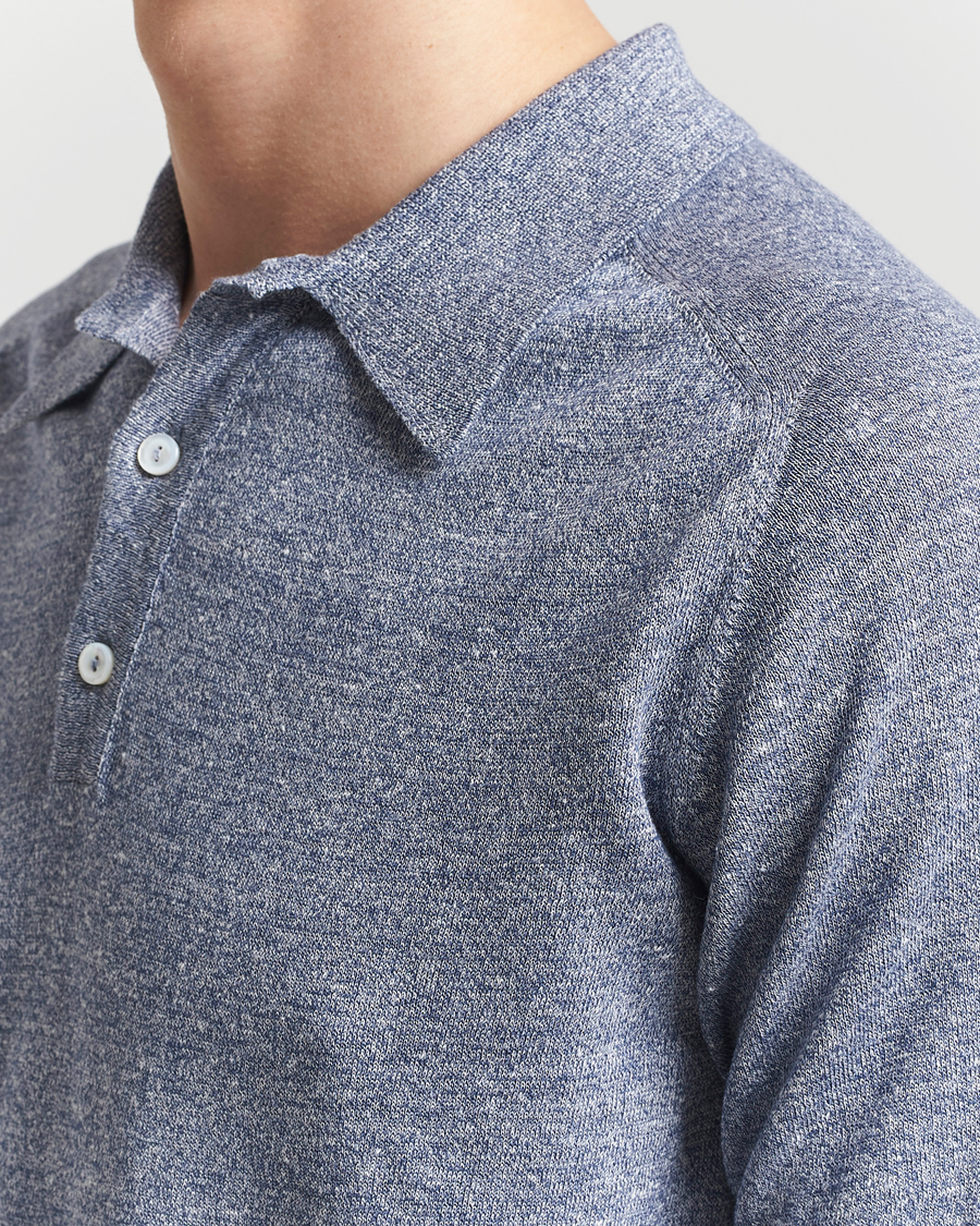 Herr | Pikéer | Eton | Cotton/Linen Fine Knitted Polo Dark Blue