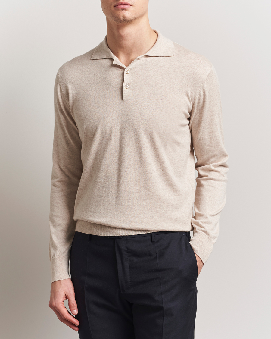 Herr | Tröjor | Eton | Cotton/Cashmere Fine Knitted Polo Beige