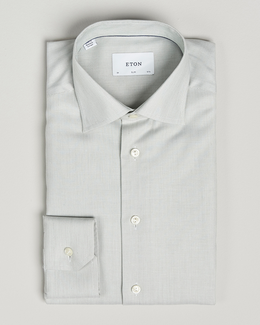 Herr | Skjortor | Eton | Slim Fit Fine Twill Shirt Light Green Melange