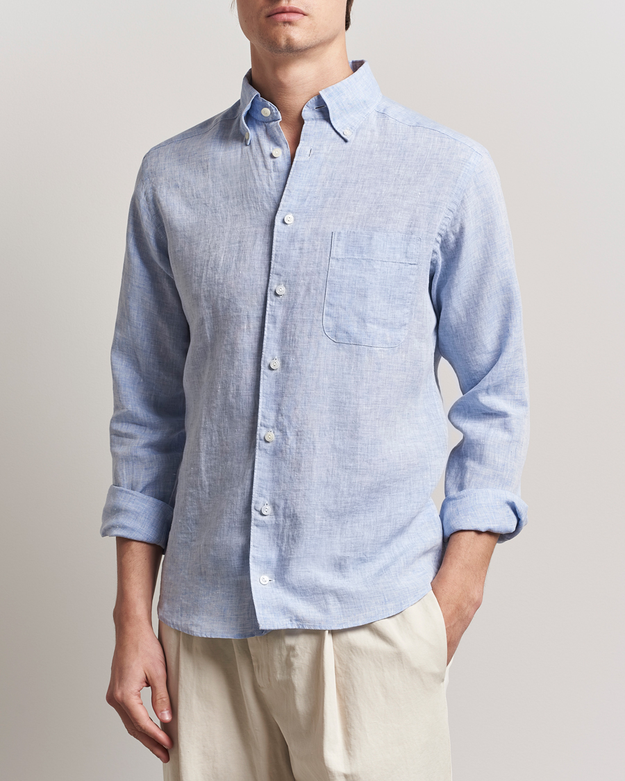 Herr | Skjortor | Eton | Slim Fit Linen Button Down Shirt Light Blue