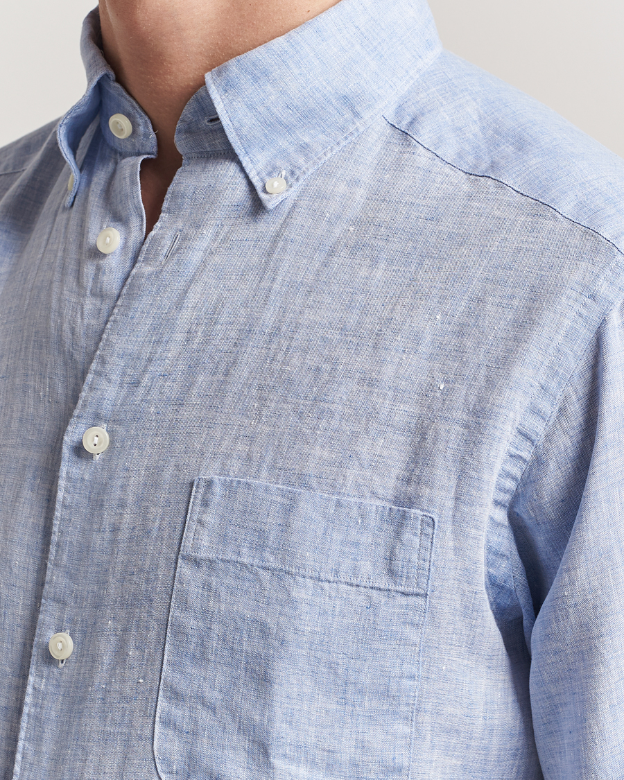 Herr | Skjortor | Eton | Slim Fit Linen Button Down Shirt Light Blue