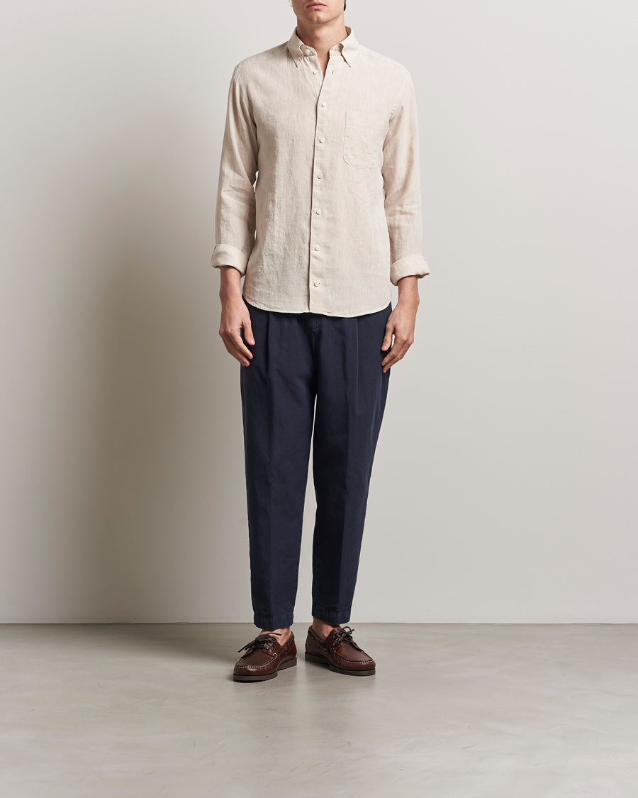 Herr | Skjortor | Eton | Slim Fit Linen Button Down Shirt Beige