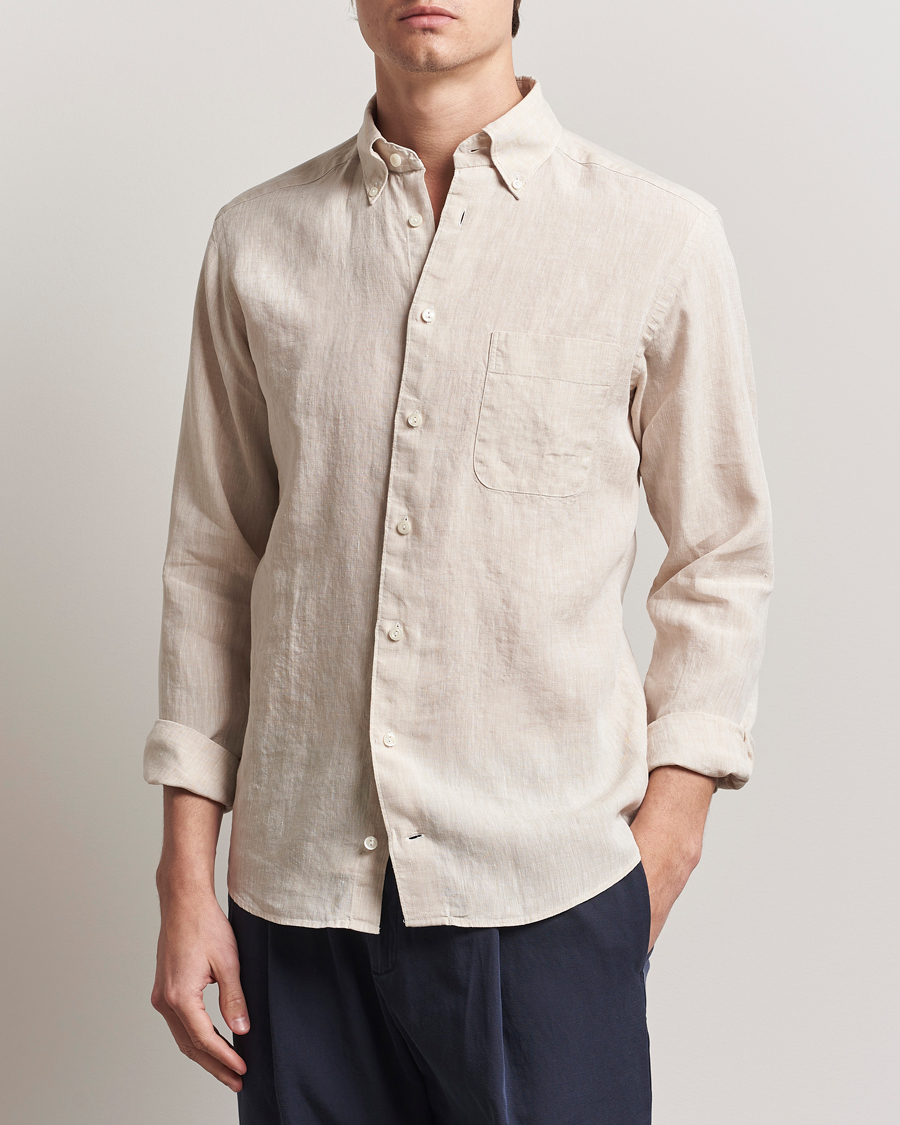 Herr | Skjortor | Eton | Slim Fit Linen Button Down Shirt Beige