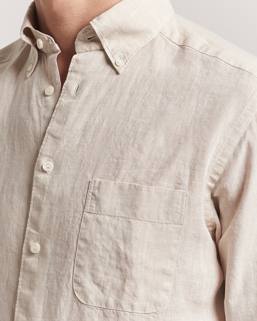 Herr | Skjortor | Eton | Slim Fit Linen Button Down Shirt Beige