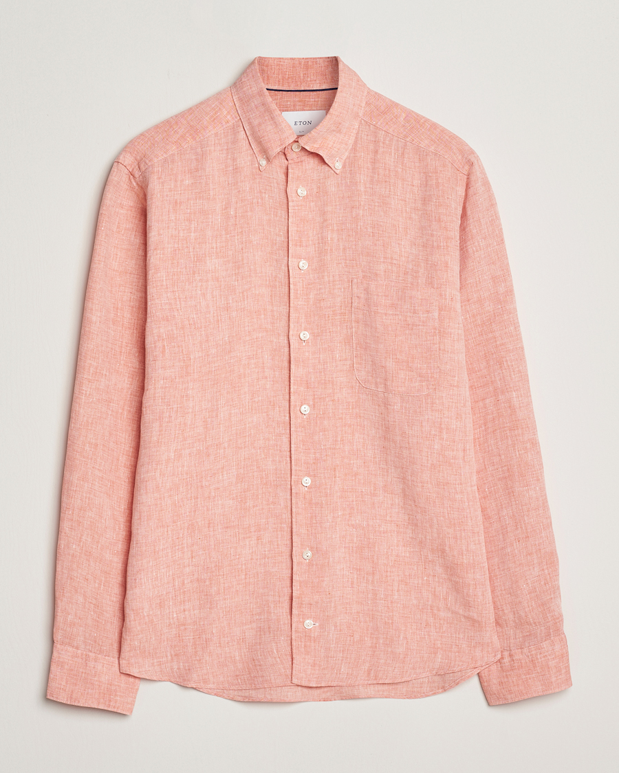 Herr | Skjortor | Eton | Slim Fit Linen Button Down Shirt Orange