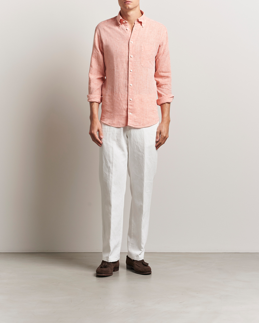 Herr | Skjortor | Eton | Slim Fit Linen Button Down Shirt Orange
