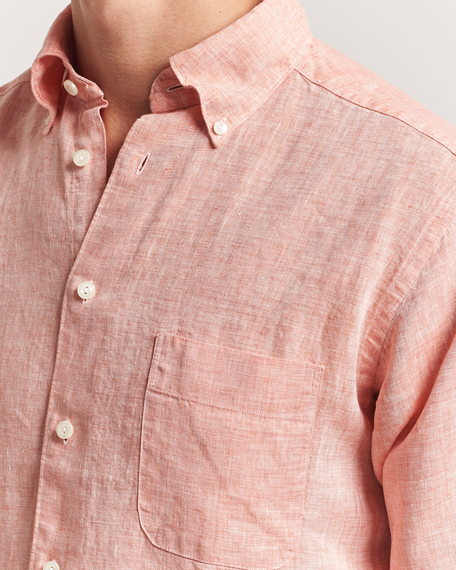 Herr | Skjortor | Eton | Slim Fit Linen Button Down Shirt Orange