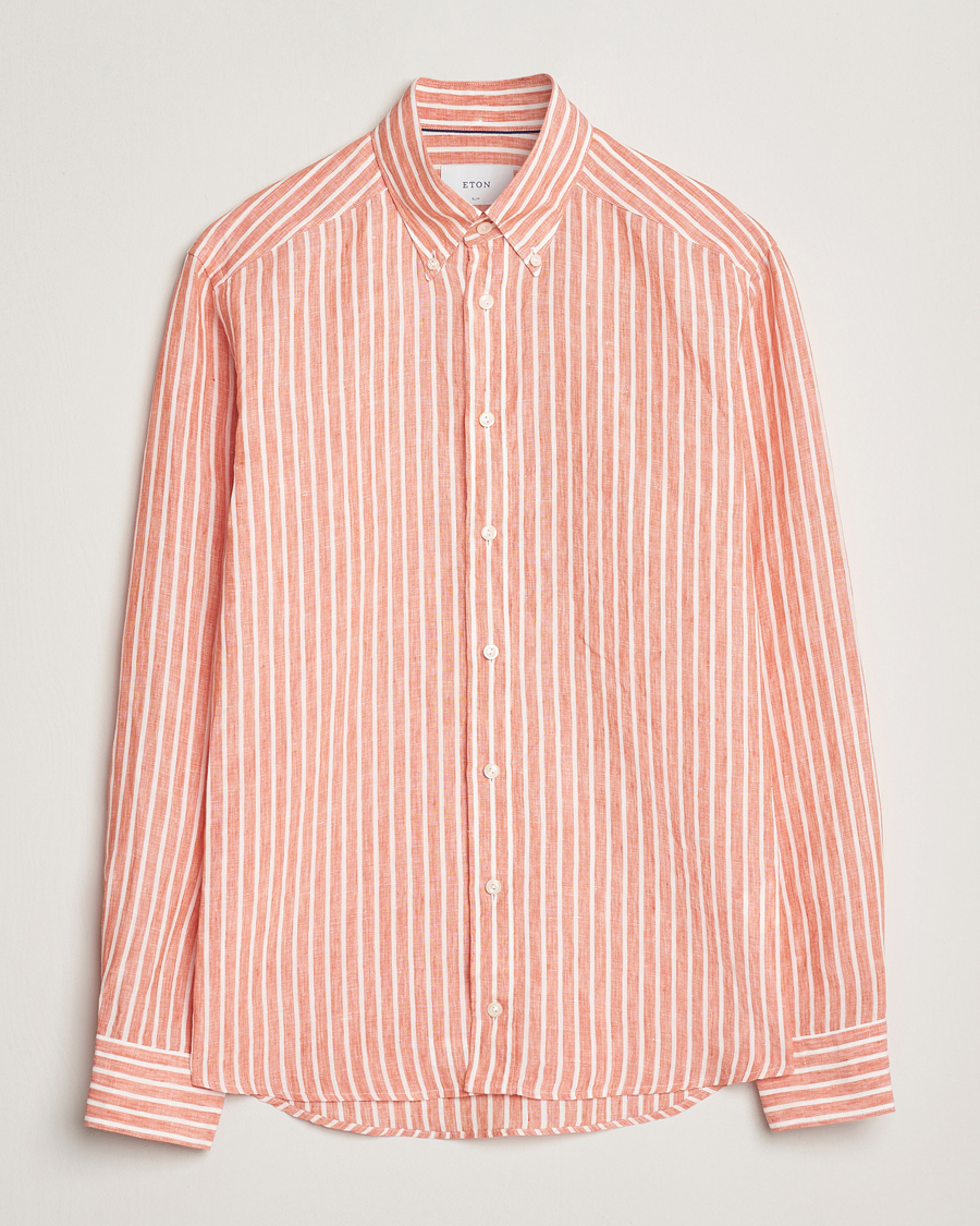 Herr | Skjortor | Eton | Slim Fit Striped Linen Shirt Orange/White