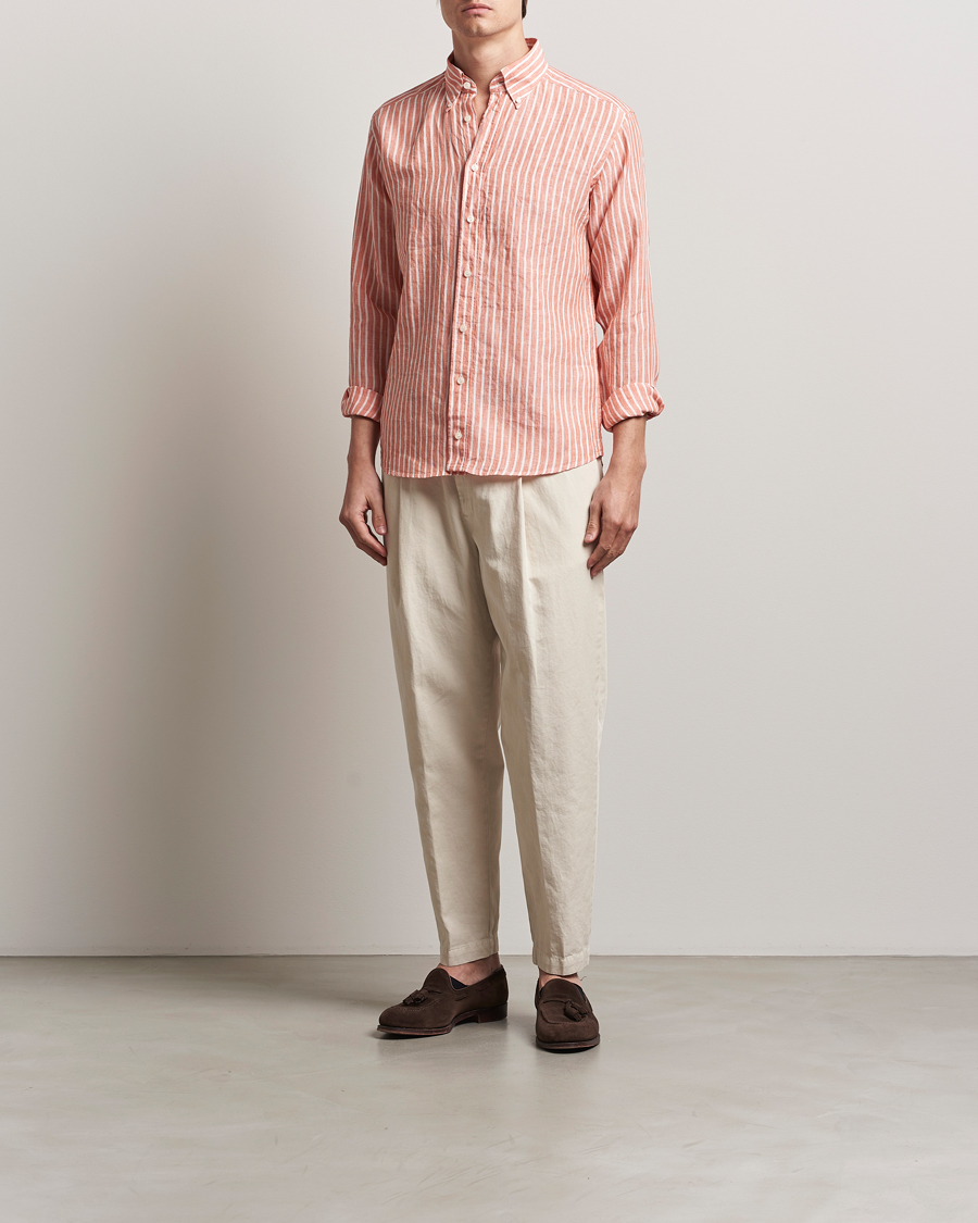 Herr | Skjortor | Eton | Slim Fit Striped Linen Shirt Orange/White