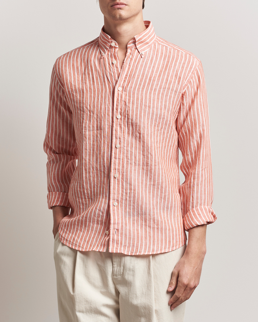 Herr | Skjortor | Eton | Slim Fit Striped Linen Shirt Orange/White