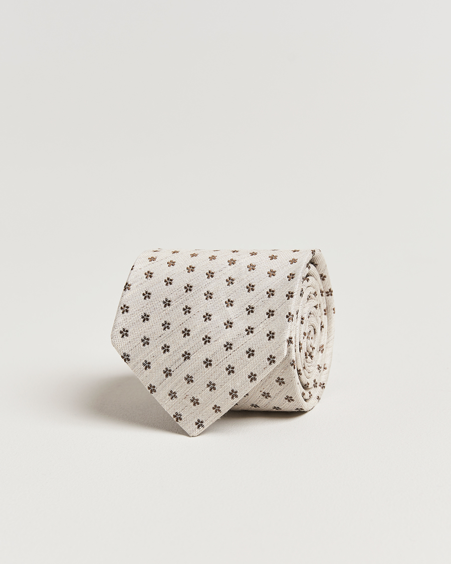 Herr | Slipsar | Eton | Silk/Linen Floral Tie Beige