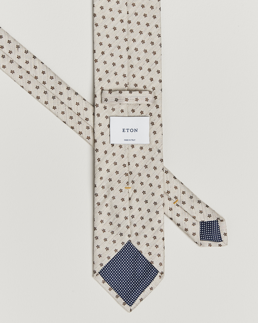 Herr | Slipsar | Eton | Silk/Linen Floral Tie Beige