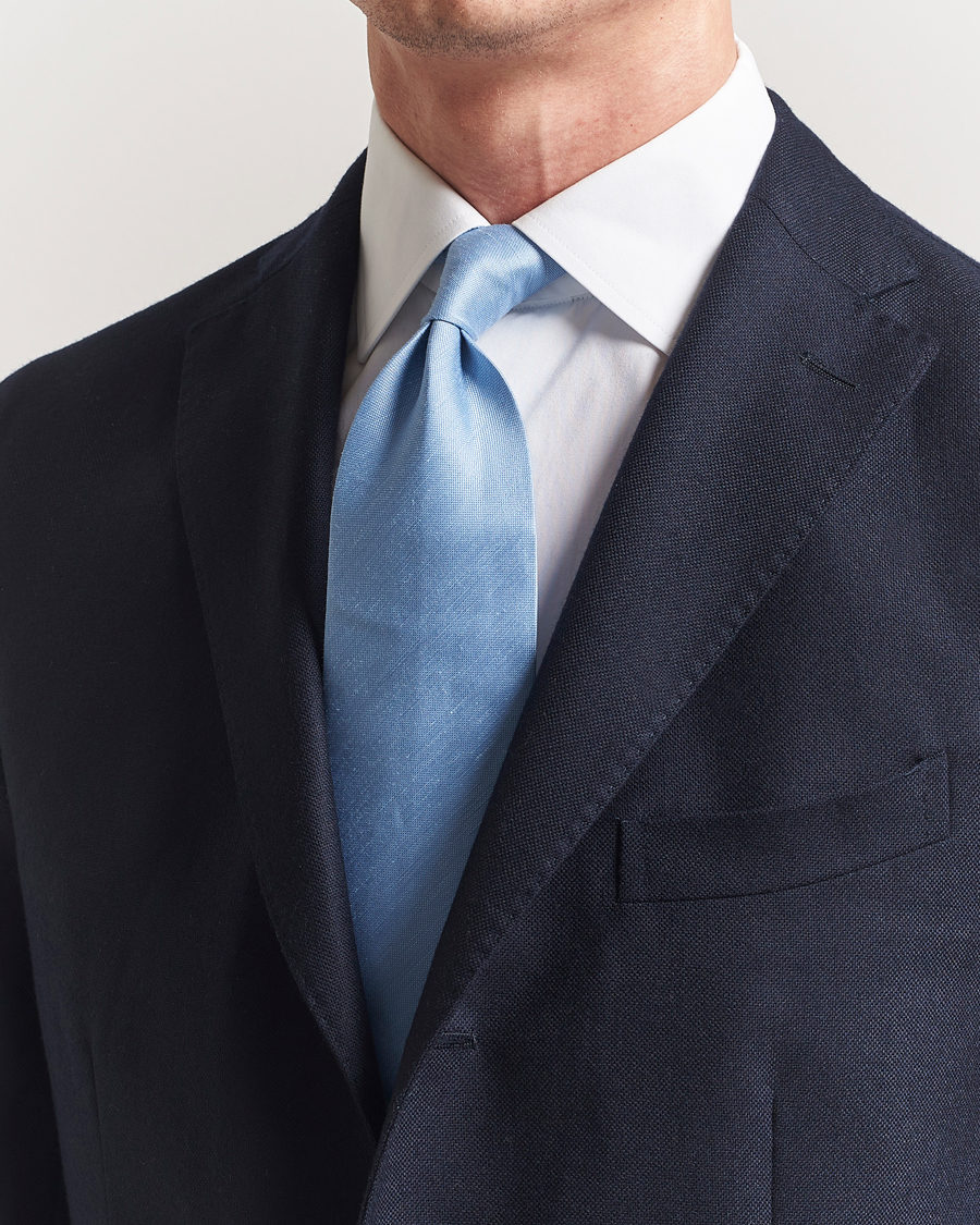 Herr | Slipsar | Eton | Silk/Linen Tie Light Blue
