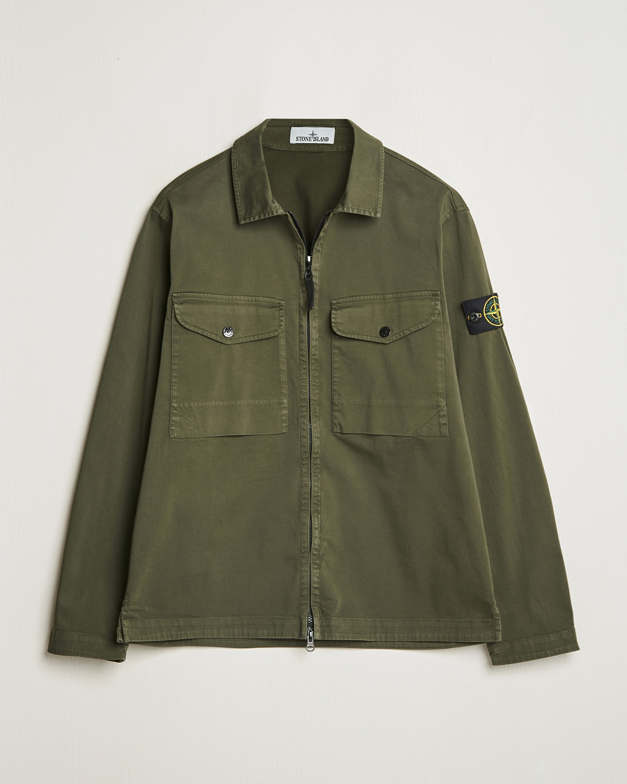 Herr | Skjortor | Stone Island | Cotton Stretch Zip Overshirt Military Green