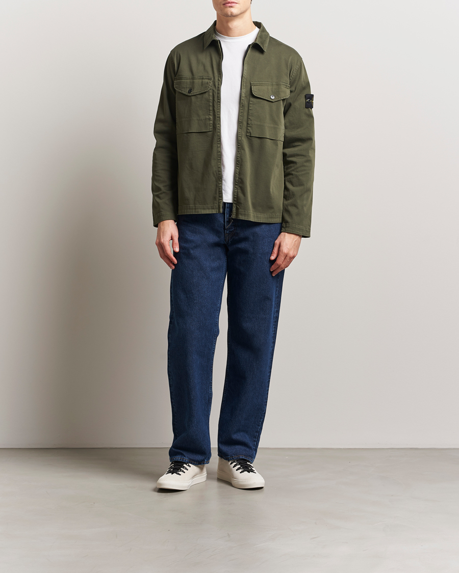 Herr | Skjortor | Stone Island | Cotton Stretch Zip Overshirt Military Green