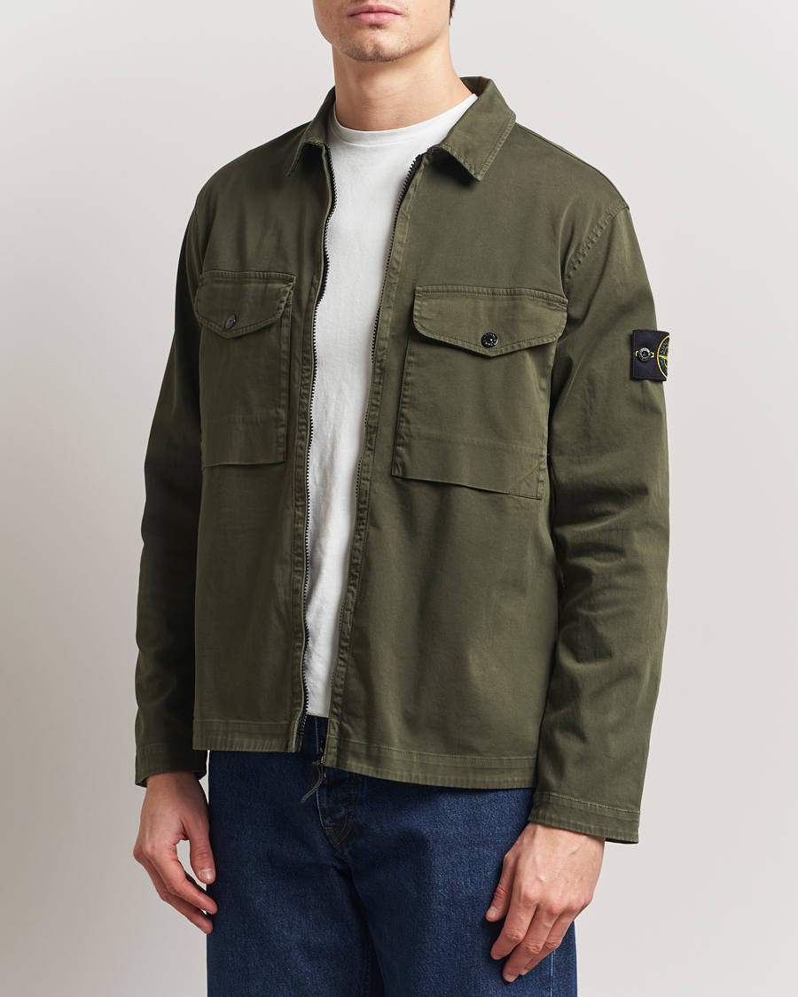 Herr | Skjortor | Stone Island | Cotton Stretch Zip Overshirt Military Green