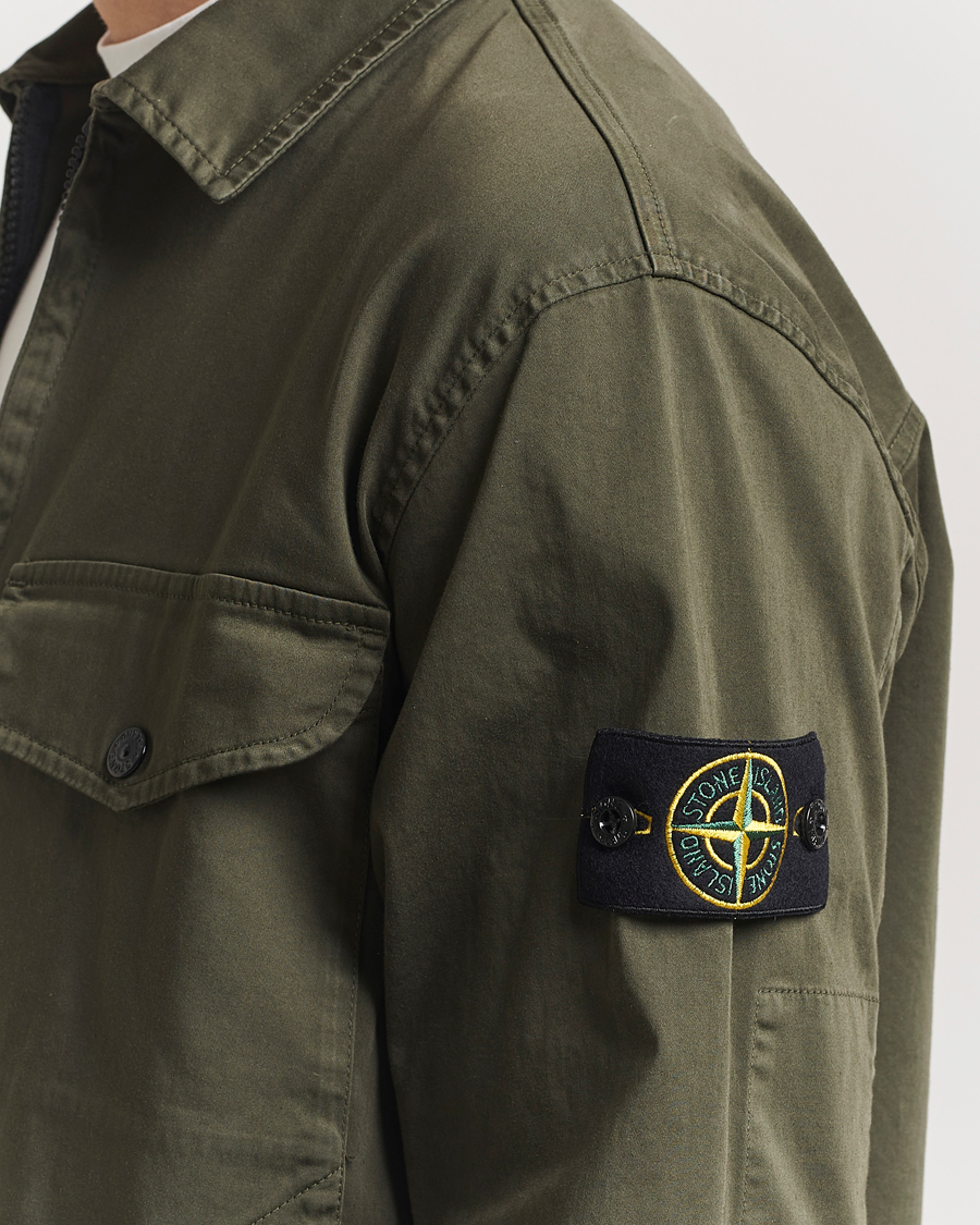 Herr | Skjortor | Stone Island | Cotton Stretch Zip Overshirt Military Green