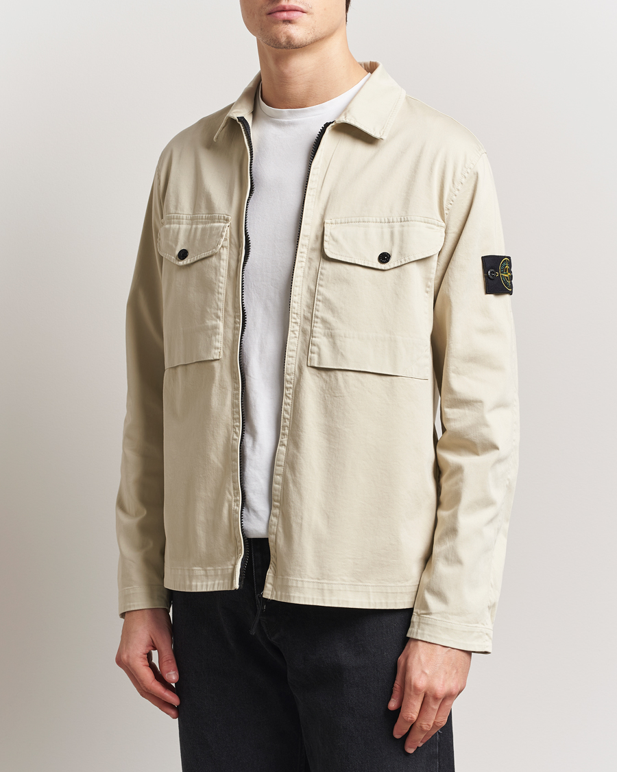 Herr | Skjortor | Stone Island | Cotton Stretch Zip Overshirt Sand