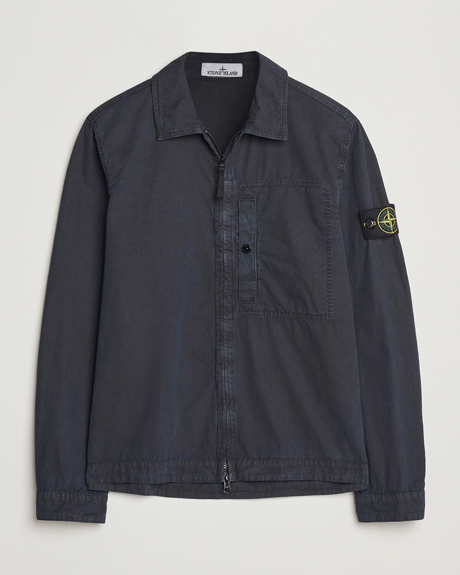 Herr | Skjortor | Stone Island | Old Effect Garment Washed Zip Overshirt Navy Blue