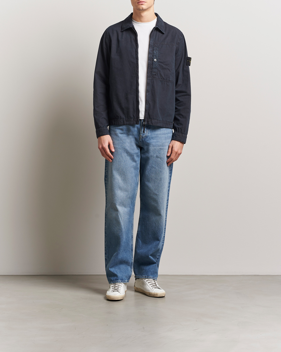 Herr | Skjortor | Stone Island | Old Effect Garment Washed Zip Overshirt Navy Blue