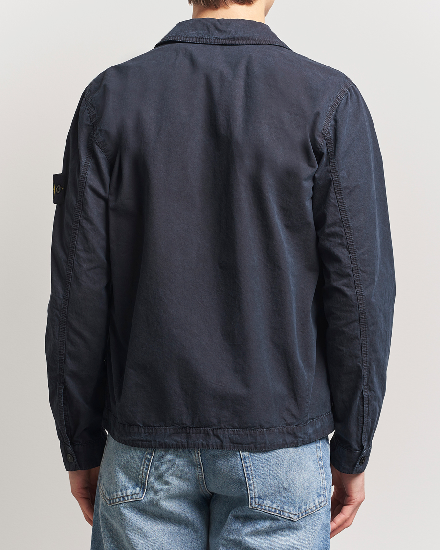 Herr | Skjortor | Stone Island | Old Effect Garment Washed Zip Overshirt Navy Blue