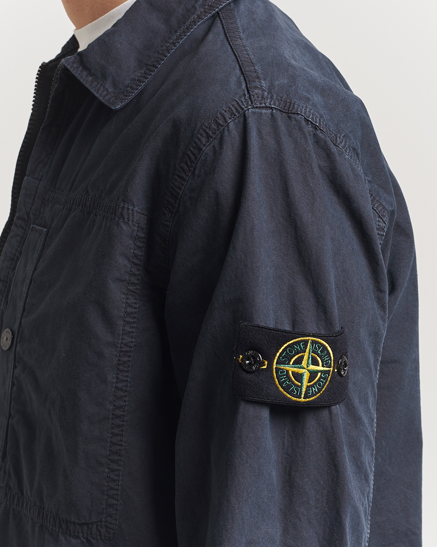Herr | Skjortor | Stone Island | Old Effect Garment Washed Zip Overshirt Navy Blue