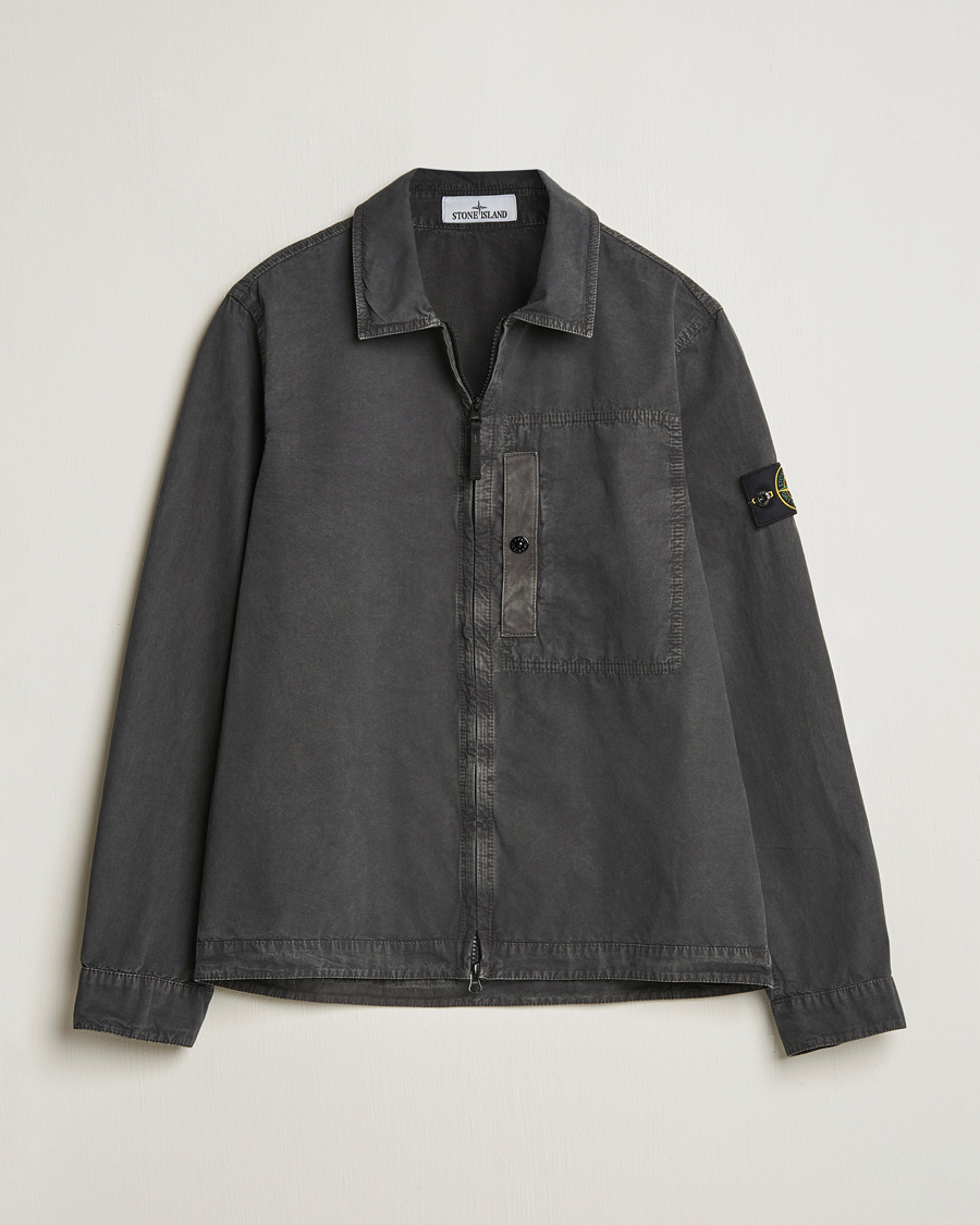 Herr | Skjortor | Stone Island | Old Effect Garment Washed Zip Overshirt Charcoal