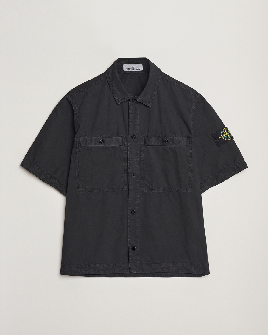 Herr | Skjortor | Stone Island | Cotton Canvas Old Effect Short Sleeve Shirt Black
