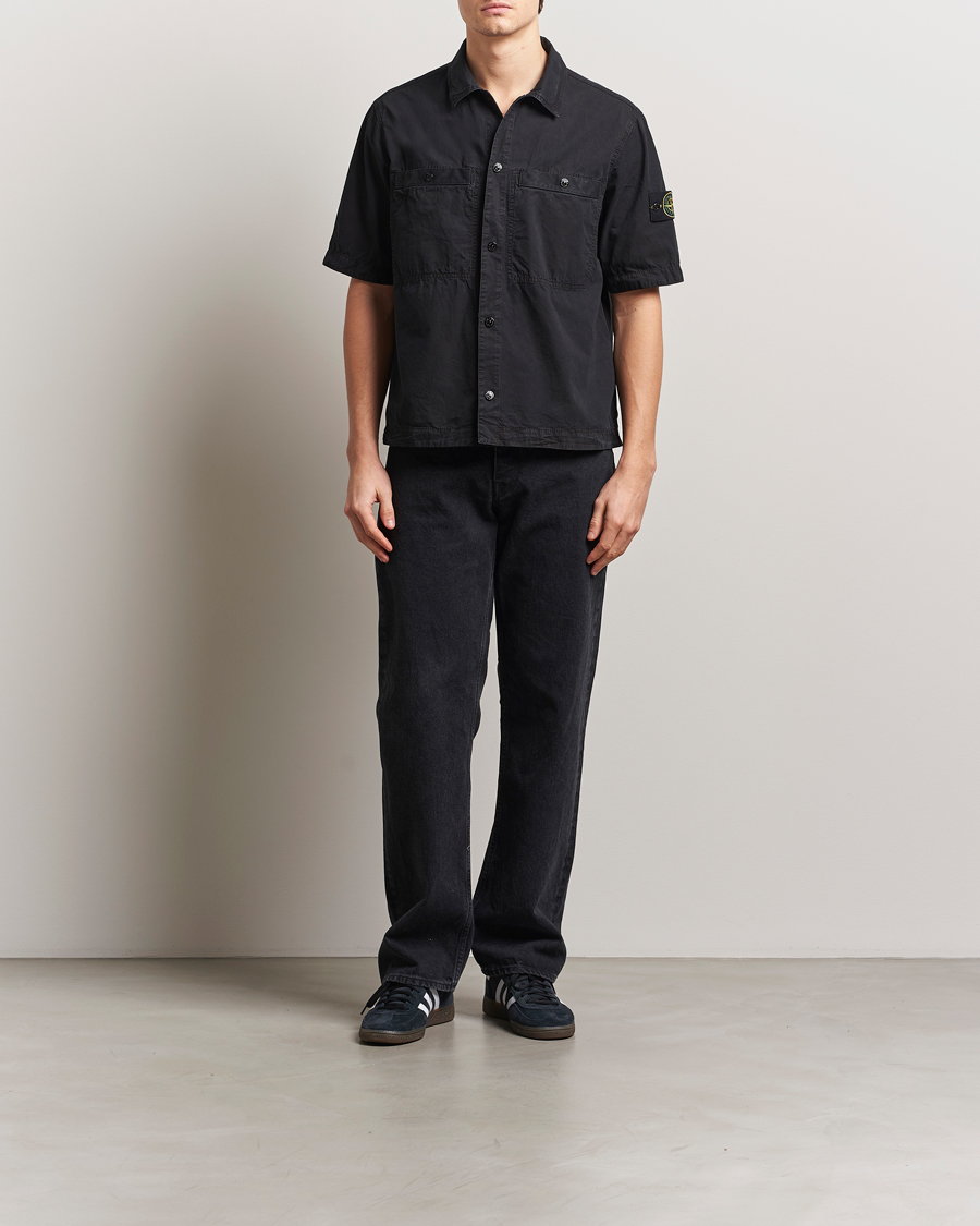 Herr | Skjortor | Stone Island | Cotton Canvas Old Effect Short Sleeve Shirt Black