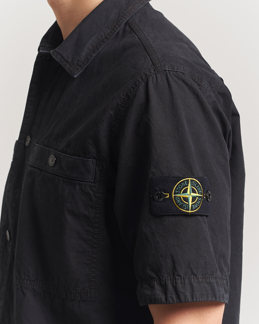Herr | Skjortor | Stone Island | Cotton Canvas Old Effect Short Sleeve Shirt Black