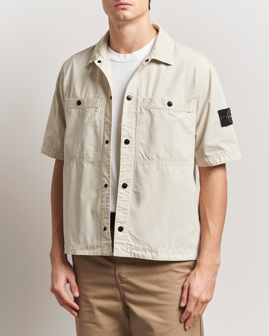 Herr | Skjortor | Stone Island | Cotton Canvas Old Effect Short Sleeve Shirt Sand