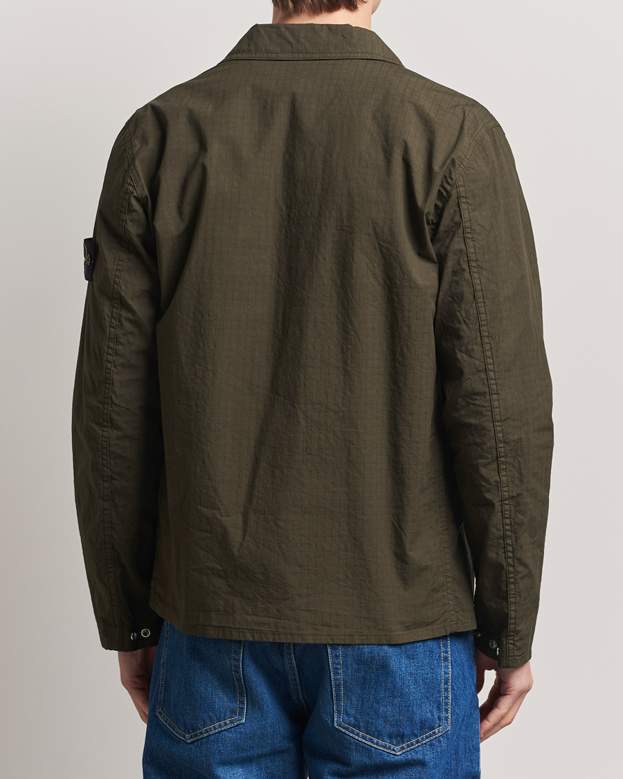 Herr | Skjortor | Stone Island | Stretch Ripstop Cotton Zip Overshirt Military Green