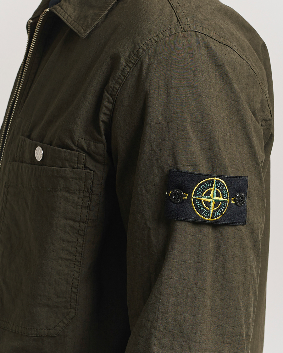 Herr | Skjortor | Stone Island | Stretch Ripstop Cotton Zip Overshirt Military Green