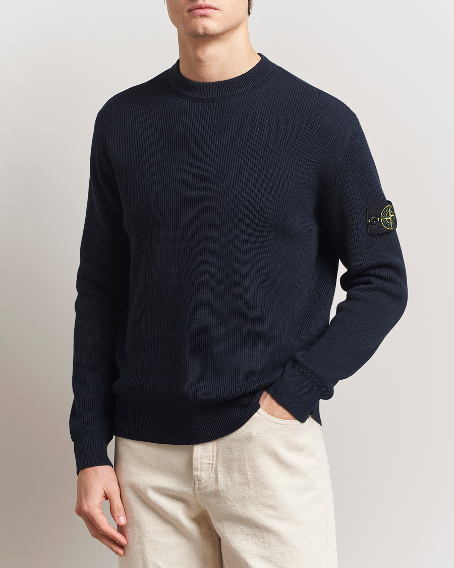 Herr | Tröjor | Stone Island | Ribbed Soft Organic Cotton Crewneck Navy Blue