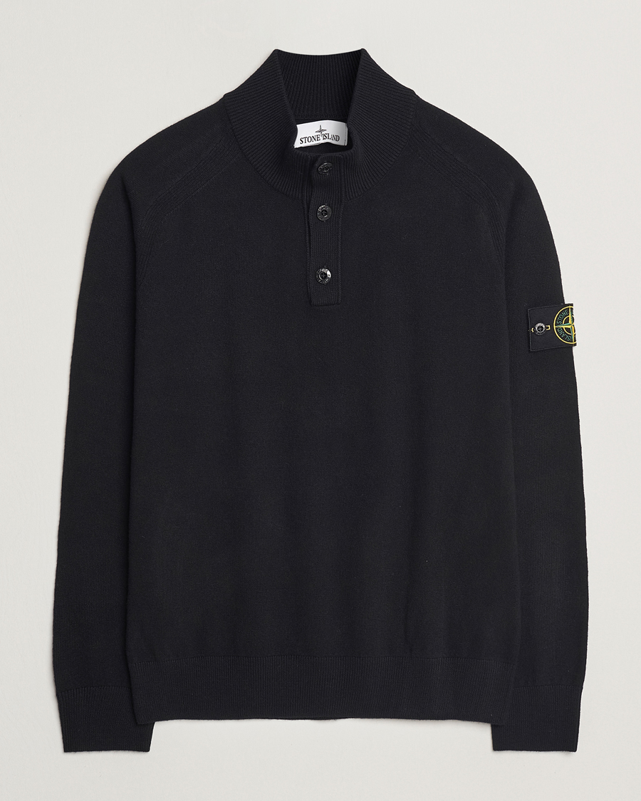 Herr | Tröjor | Stone Island | Knitted Geelong Wool Half Button Zip Black