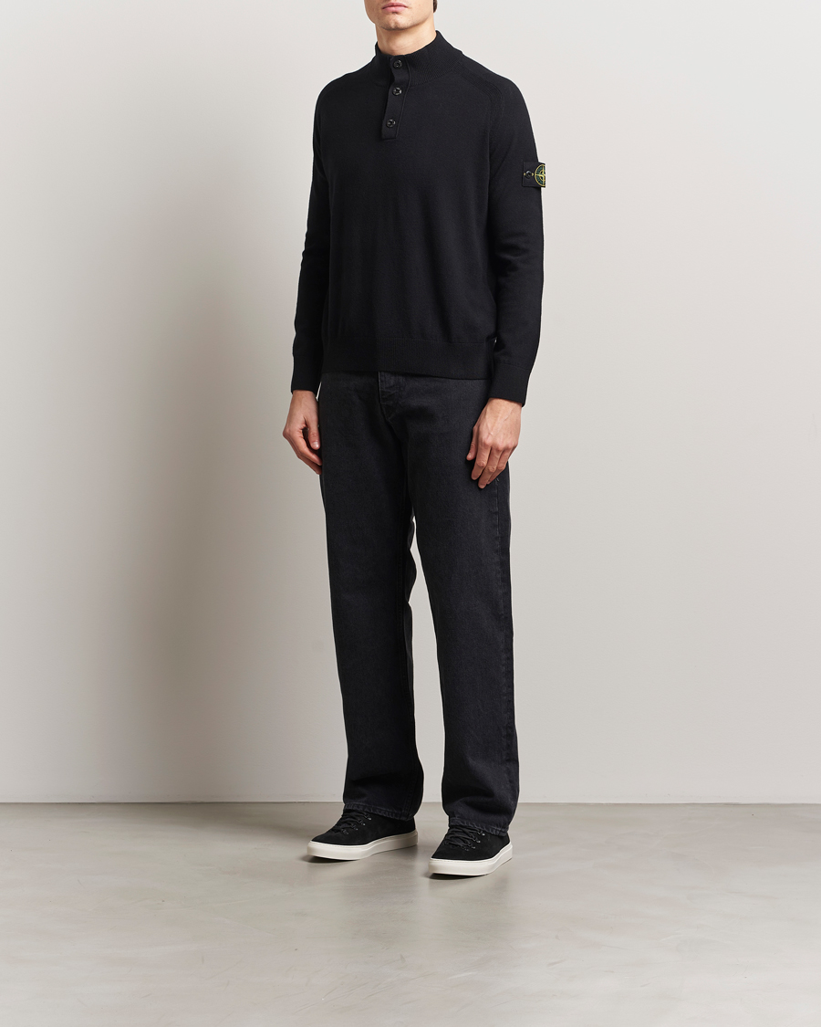 Herr | Tröjor | Stone Island | Knitted Geelong Wool Half Button Zip Black