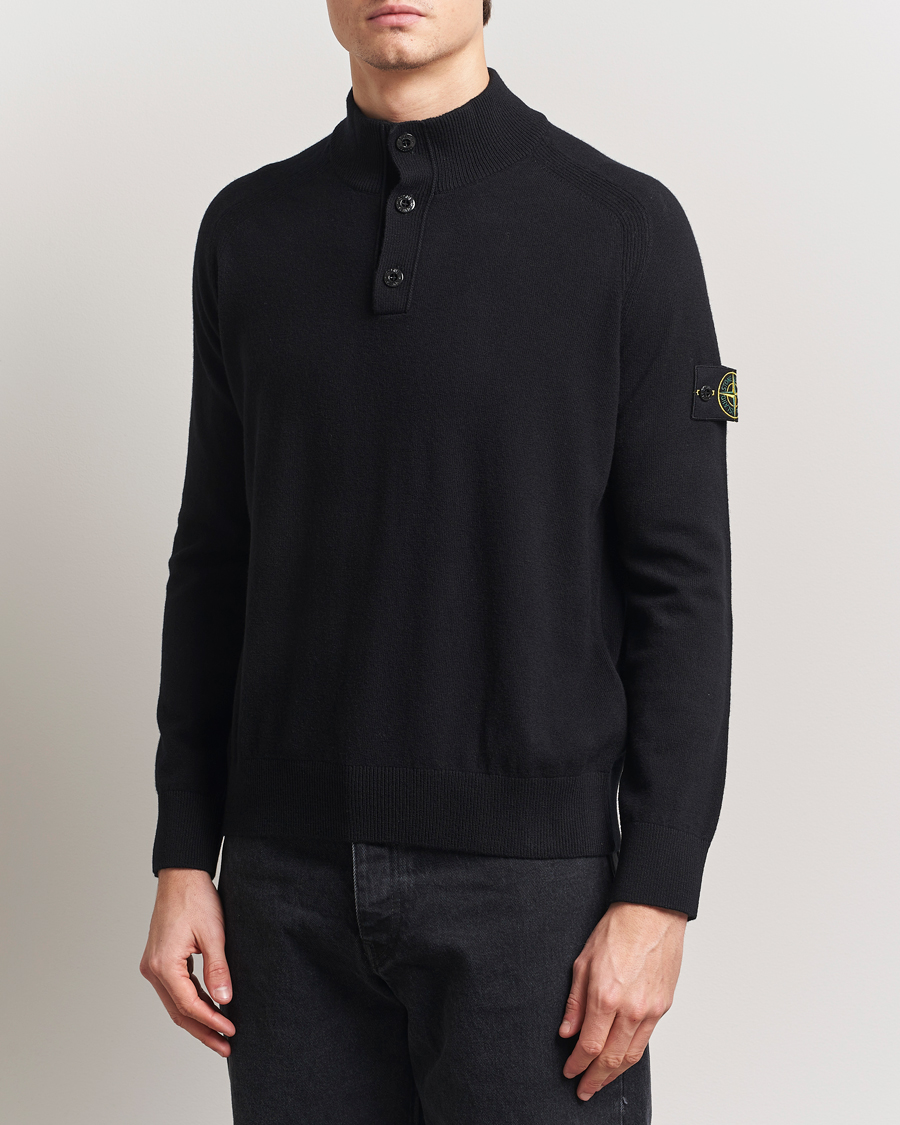Herr | Tröjor | Stone Island | Knitted Geelong Wool Half Button Zip Black