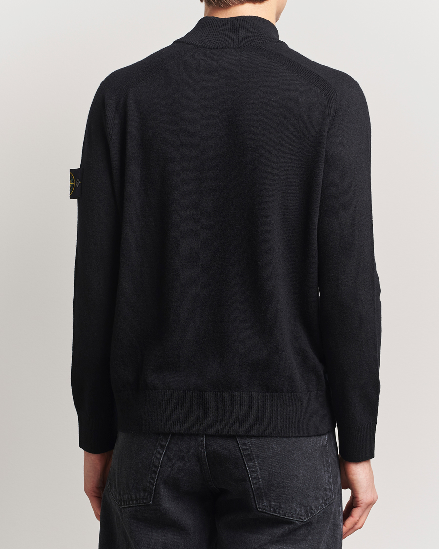 Herr | Tröjor | Stone Island | Knitted Geelong Wool Half Button Zip Black