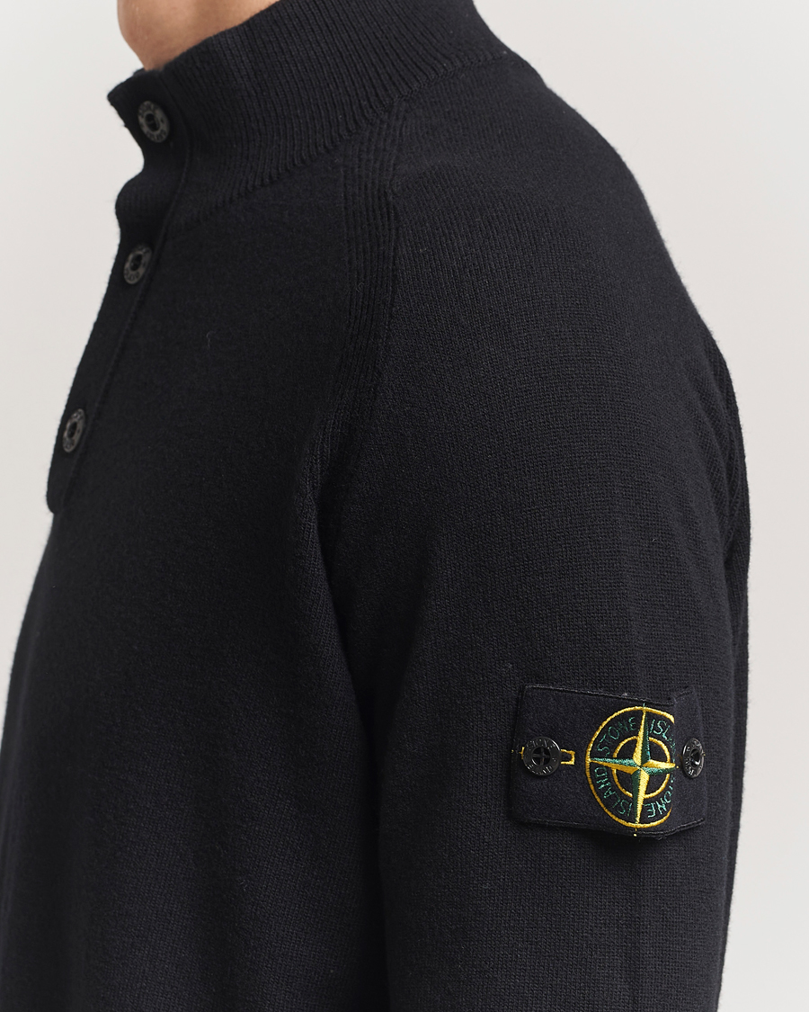 Herr | Tröjor | Stone Island | Knitted Geelong Wool Half Button Zip Black