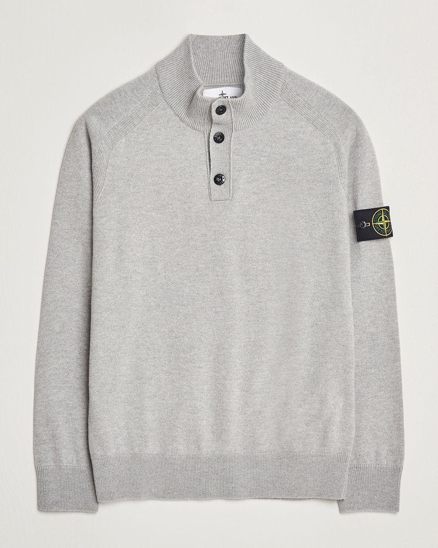 Herr | Tröjor | Stone Island | Knitted Geelong Wool Half Button Zip Melange Grey