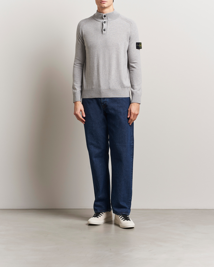 Herr | Tröjor | Stone Island | Knitted Geelong Wool Half Button Zip Melange Grey