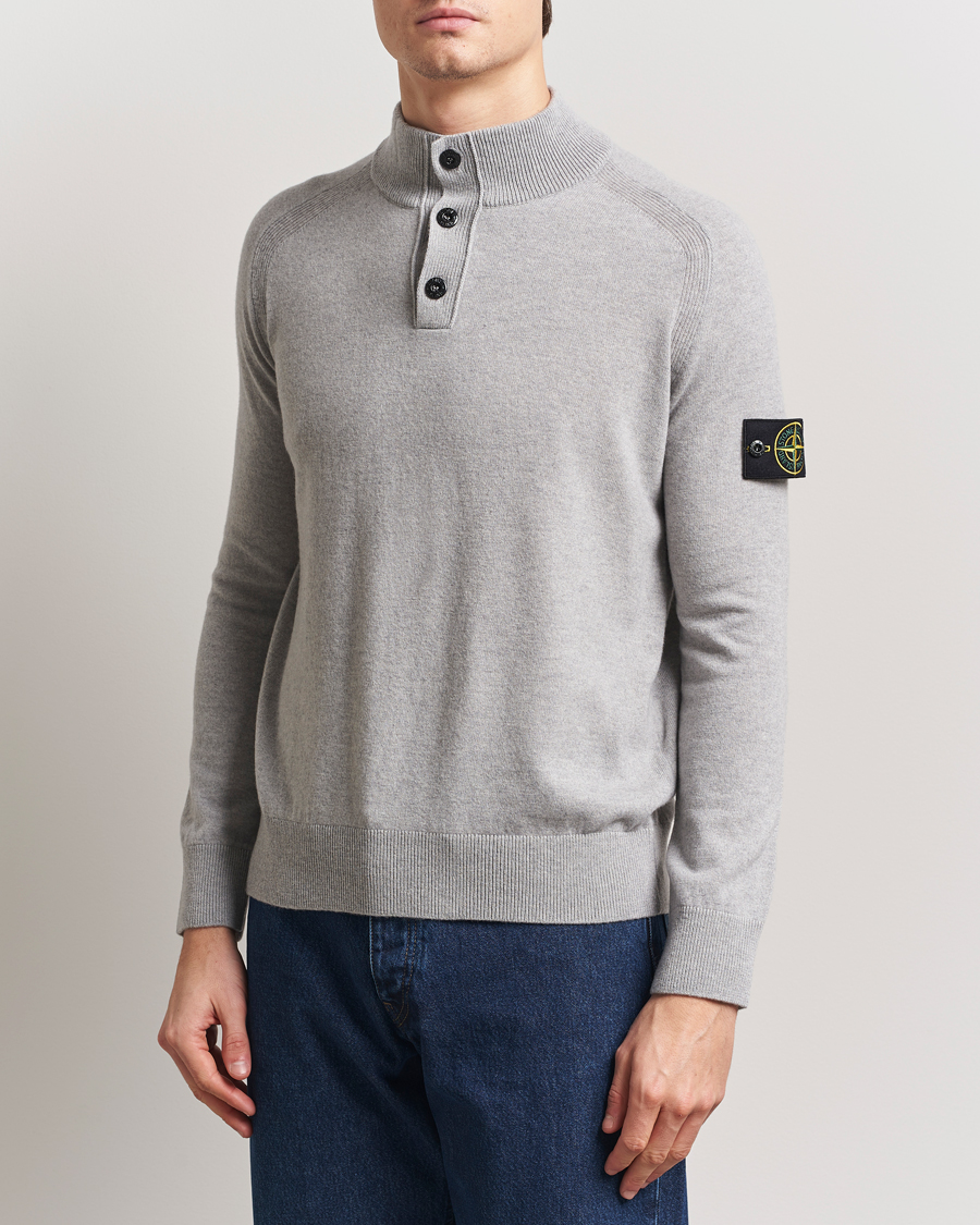 Herr | Tröjor | Stone Island | Knitted Geelong Wool Half Button Zip Melange Grey