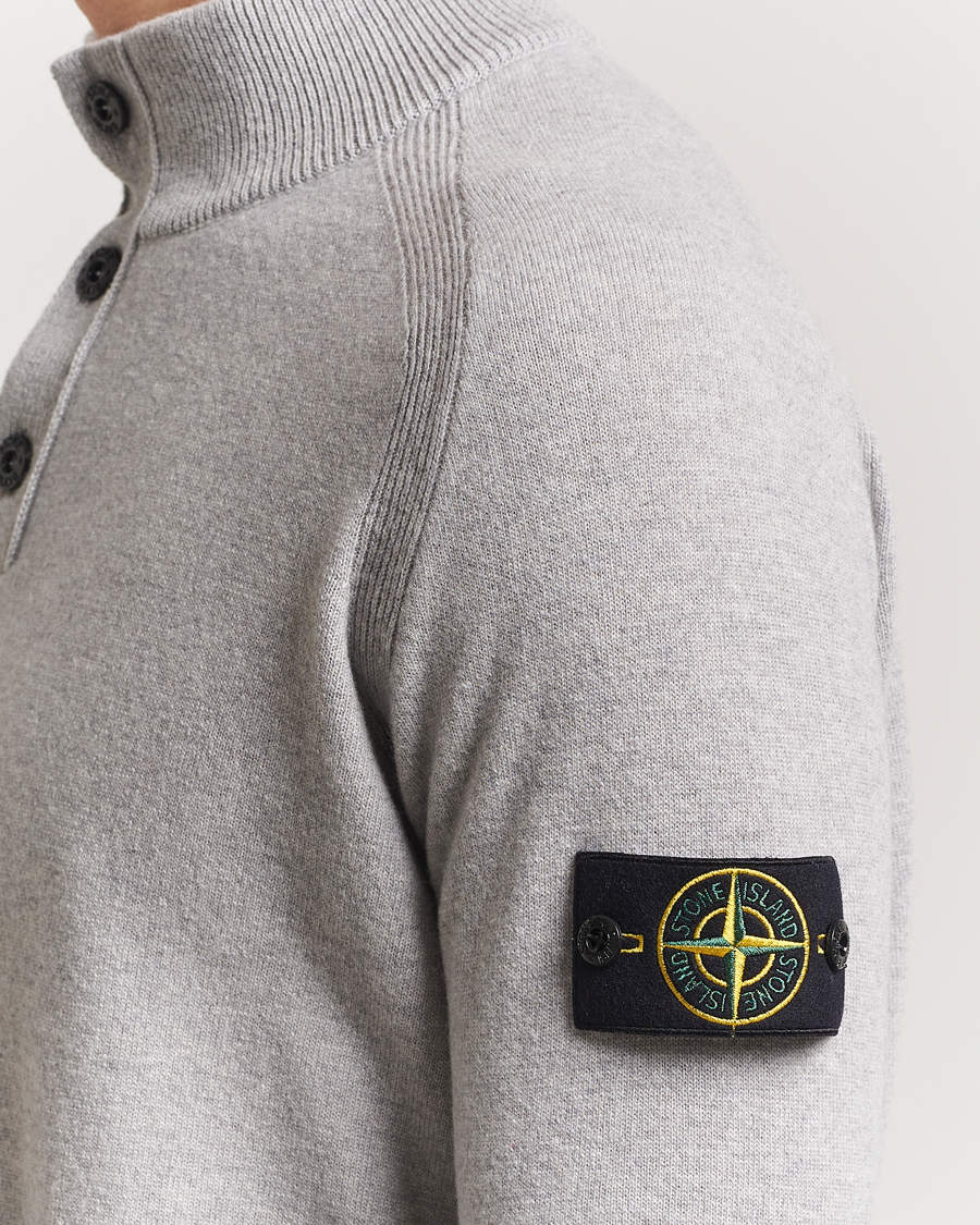Herr | Tröjor | Stone Island | Knitted Geelong Wool Half Button Zip Melange Grey
