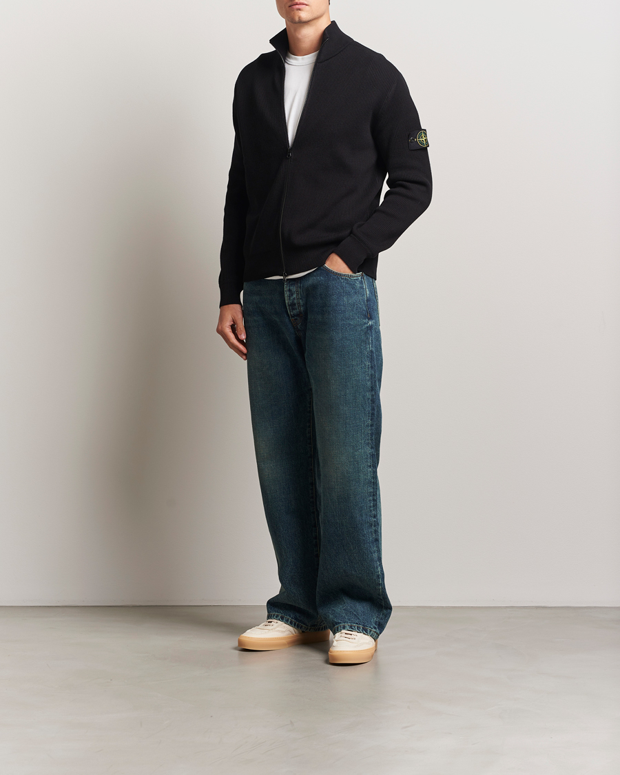 Herr | Tröjor | Stone Island | Ribbed Soft Organic Cotton Full Zip Black