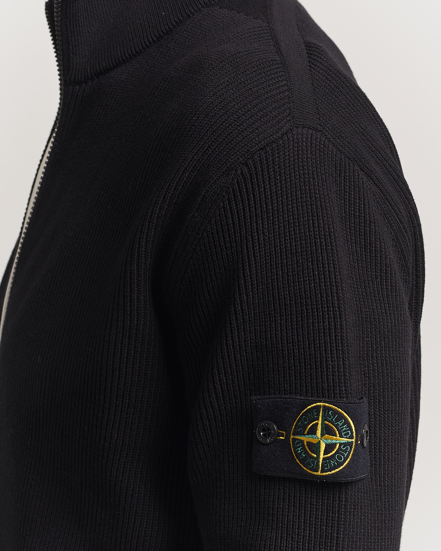 Herr | Tröjor | Stone Island | Ribbed Soft Organic Cotton Full Zip Black