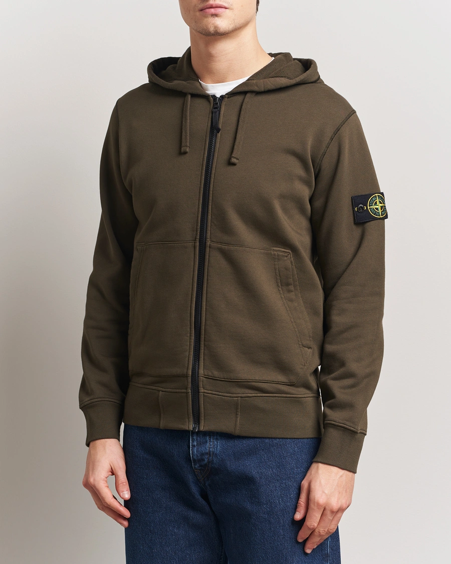 Herr | Tröjor | Stone Island | Garment Dyed Fleece Full Zip Hood Military Green