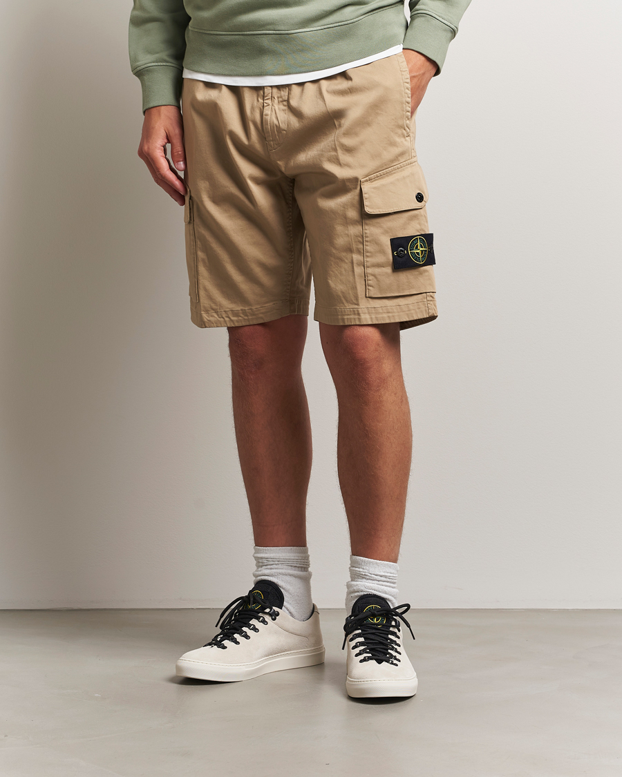 Herr | Shorts | Stone Island | Organic Cotton Stretch Satin Drawstring Shorts Biscuit