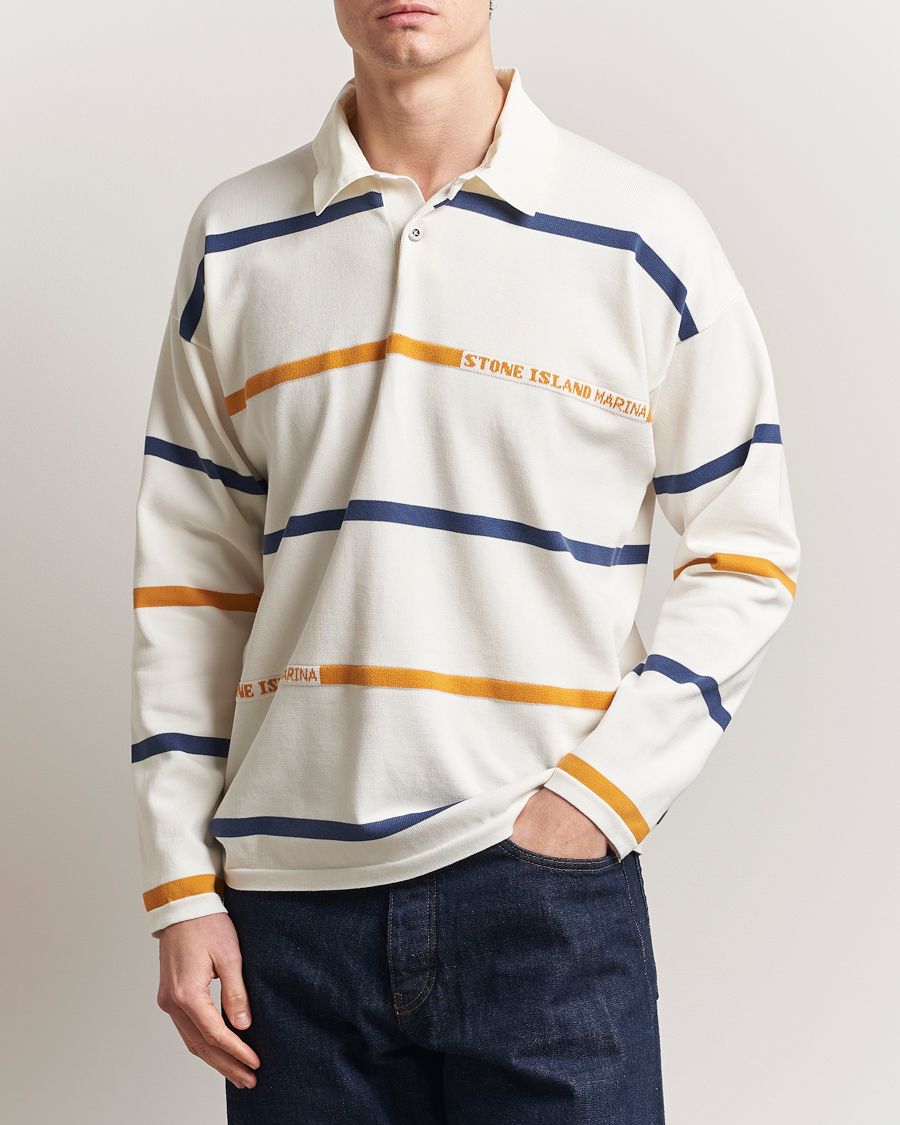 Herr | Tröjor | Stone Island | Marina Striped Cotton Rugby Ivory