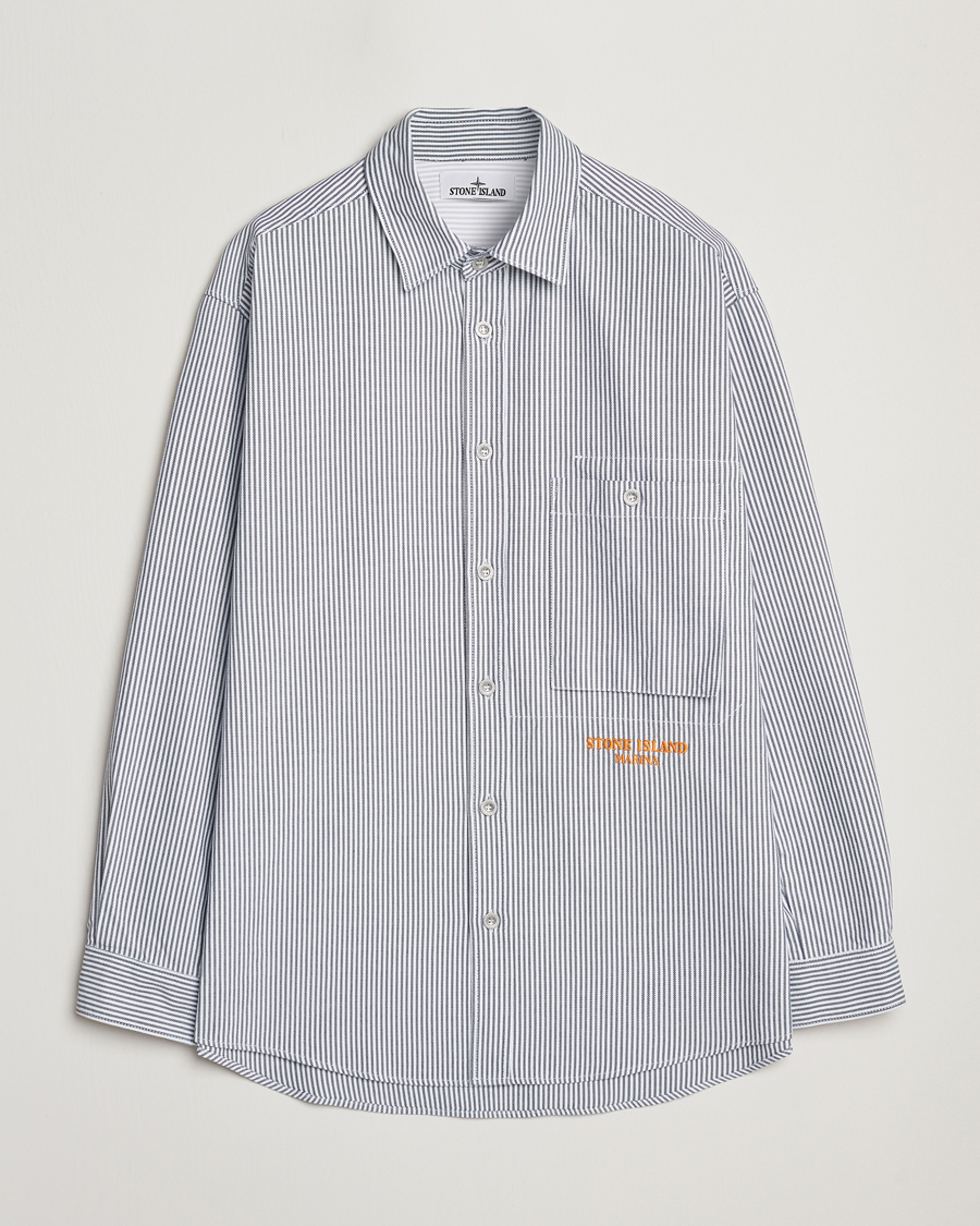 Herr | Skjortor | Stone Island | Marina Striped Oxford Cotton Overshirt Blue Marine