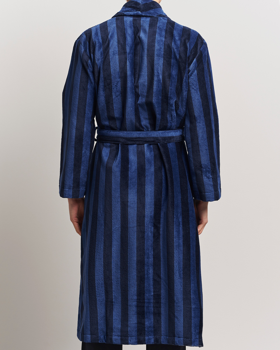 Herr | Derek Rose Cotton Velour Striped Gown Navy/Blue | Derek Rose | Cotton Velour Striped Gown Navy/Blue